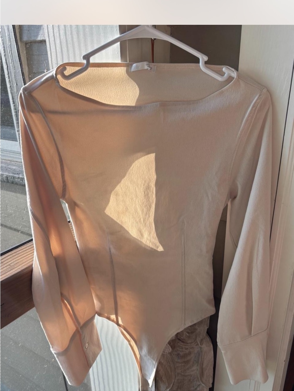 Zara Long-Sleeve Cream Bodysuit with Boat Neck